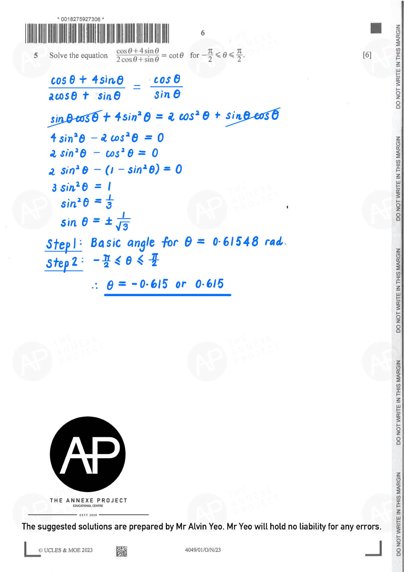 2023 GCE O LEVEL A MATH PAPER 1 SOLUTION 6 2023 O Level A Math Paper 1 solutions page 06 fs8
