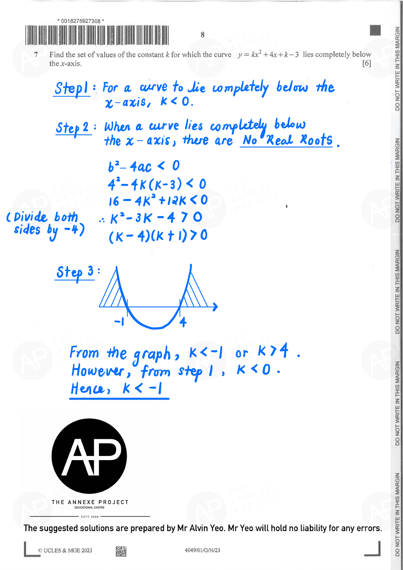 2023 GCE O LEVEL A MATH PAPER 1 SOLUTION 8 2023 O Level A Math Paper 1 solutions page 08 fs8
