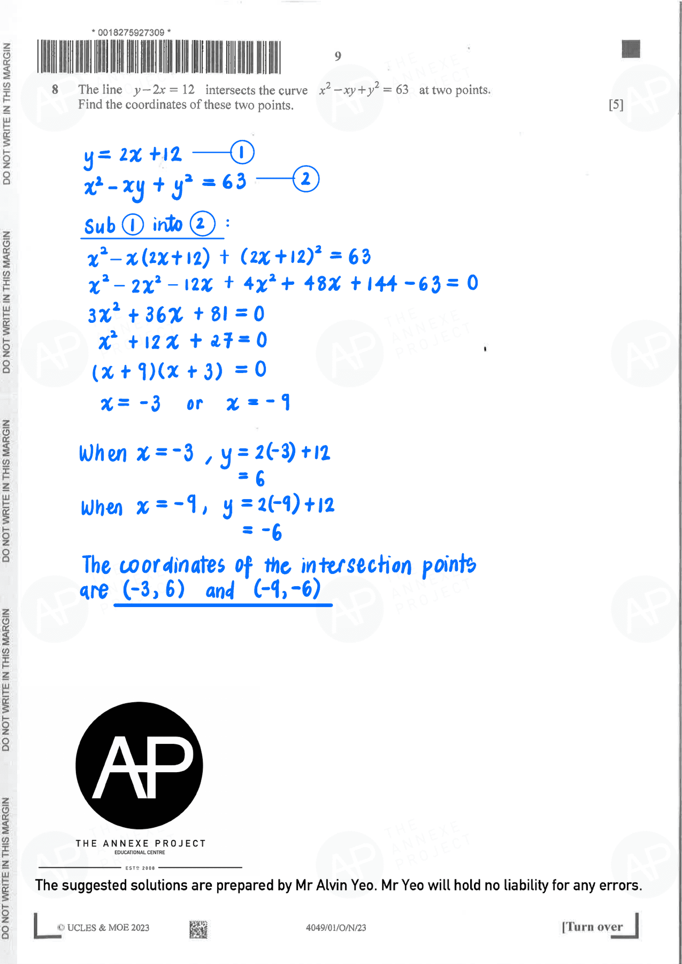 2023 GCE O LEVEL A MATH PAPER 1 SOLUTION 9 2023 O Level A Math Paper 1 solutions page 09 fs8