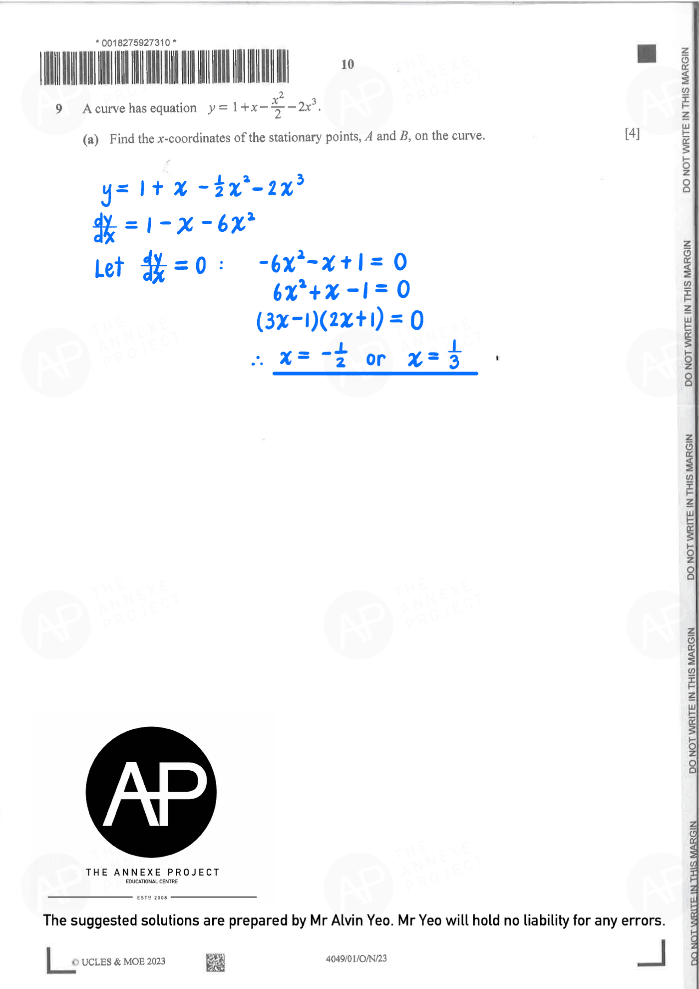 2023 GCE O LEVEL A MATH PAPER 1 SOLUTION 10 2023 O Level A Math Paper 1 solutions page 10 fs8