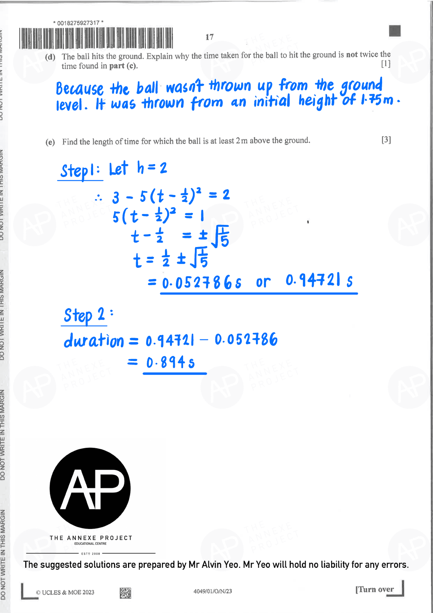 2023 GCE O LEVEL A MATH PAPER 1 SOLUTION 17 2023 O Level A Math Paper 1 solutions page 17 fs8