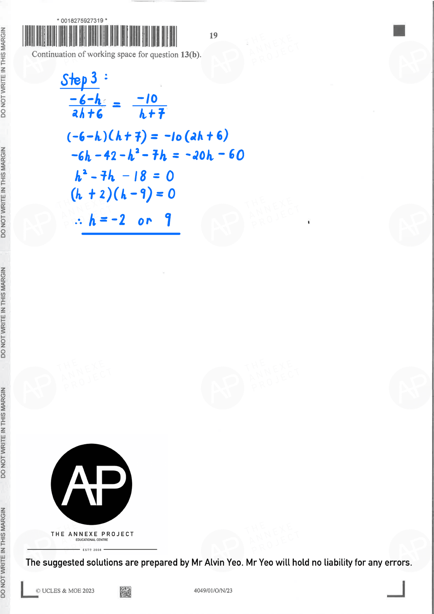 2023 GCE O LEVEL A MATH PAPER 1 SOLUTION 19 2023 O Level A Math Paper 1 solutions page 19 fs8