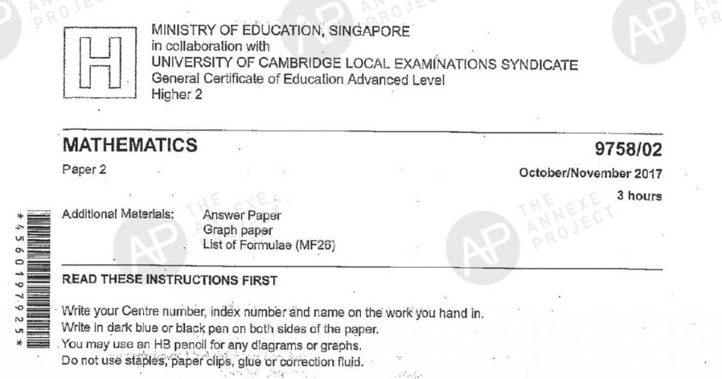 2017 gce a level h2 mathematics paper 2 solutions