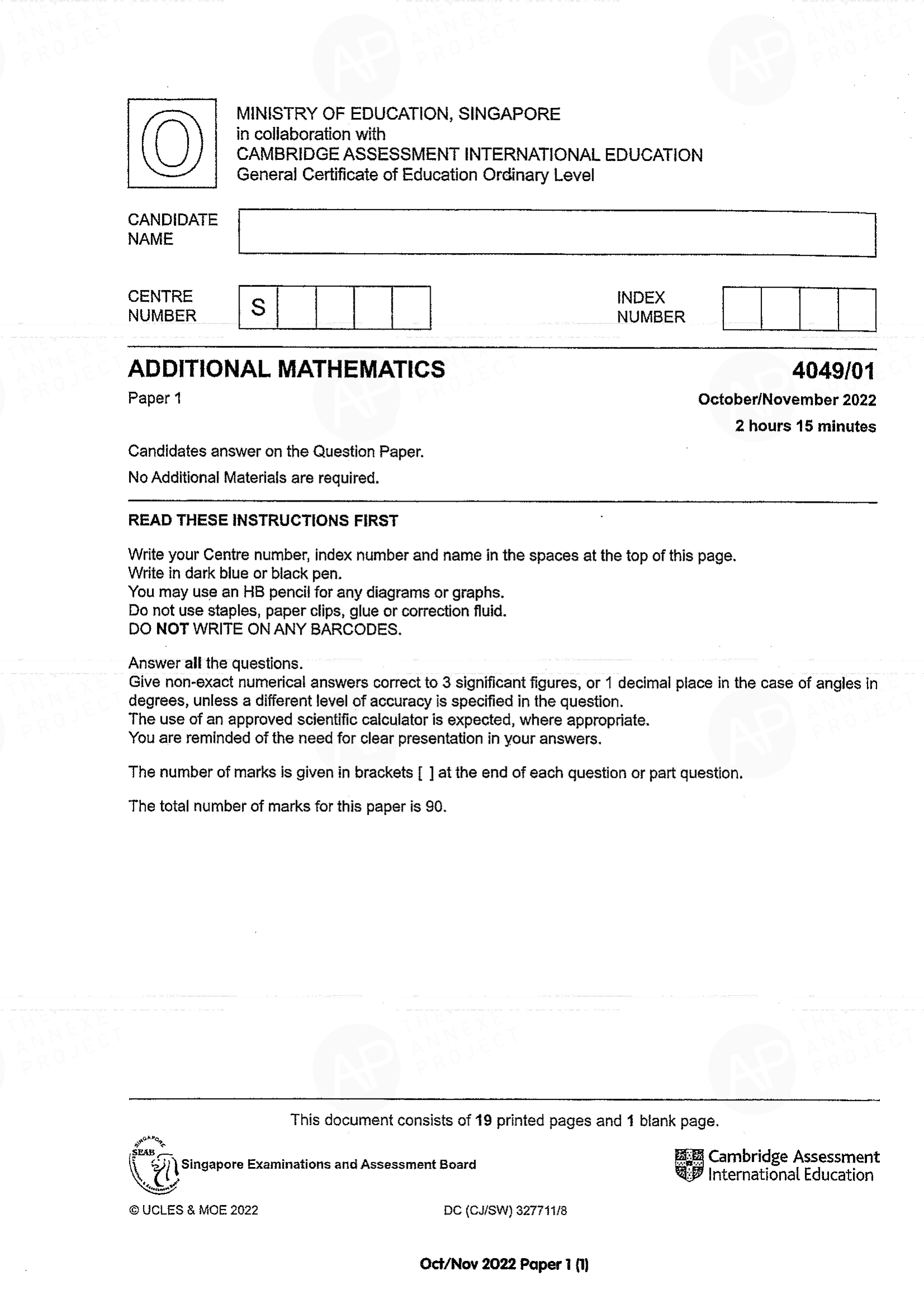 2022 O Level A Math Paper 1 Solutions page 1