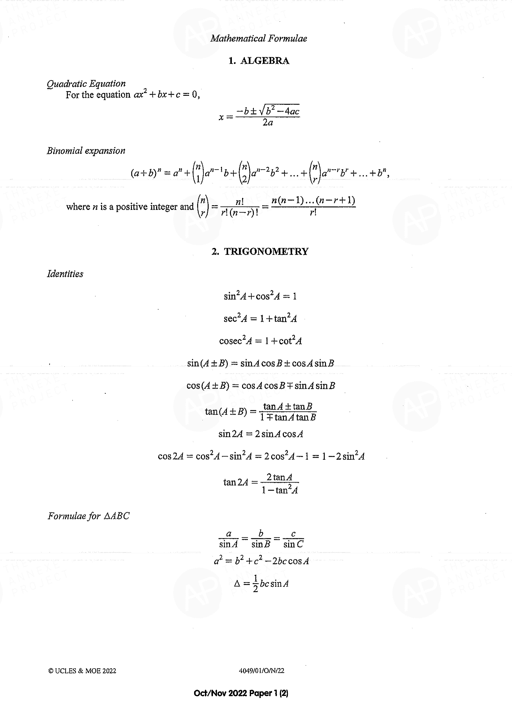 2022 O Level A Math Paper 1 Solutions page 2