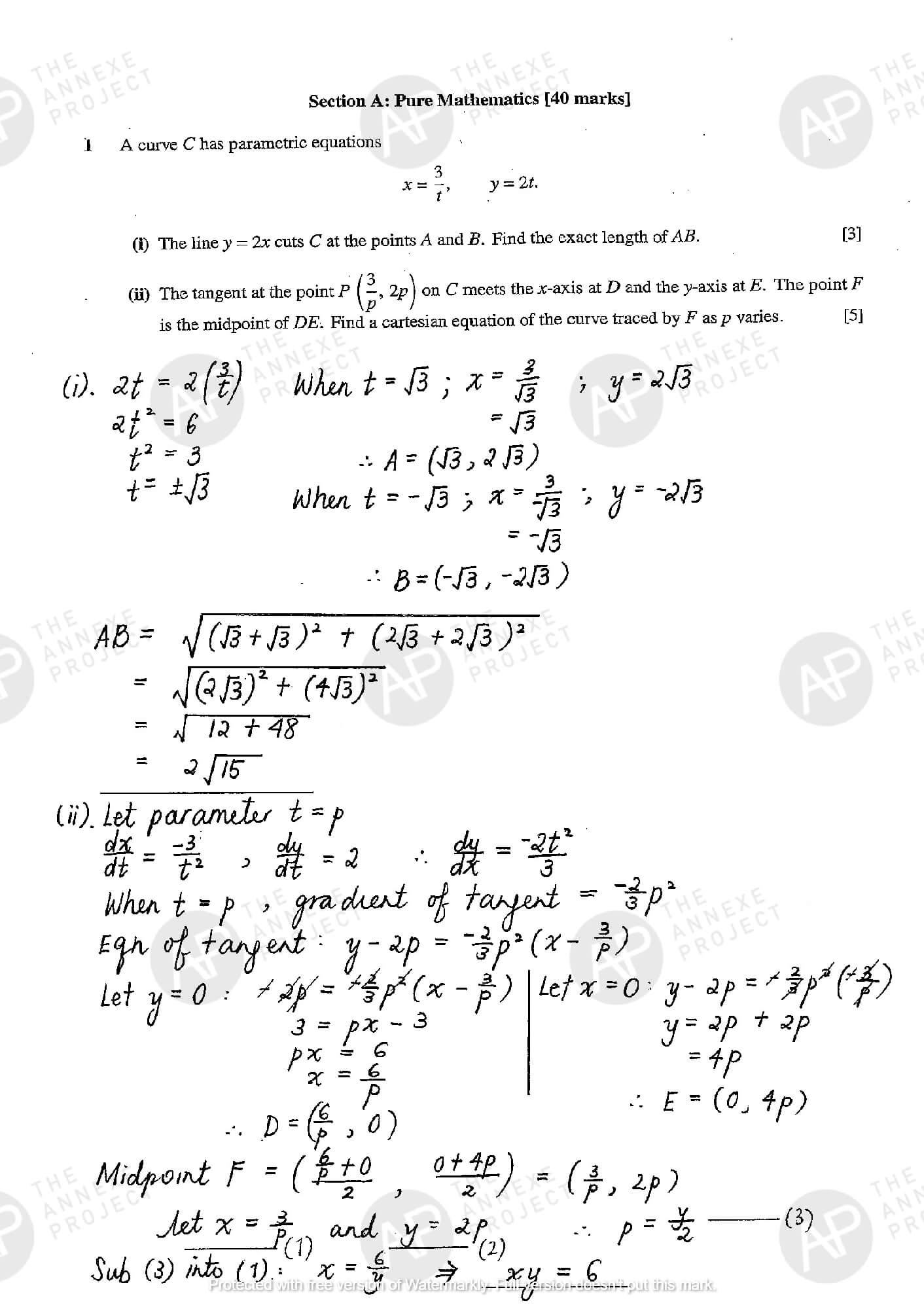 2017 A Level H2 Mathematics Paper 2 The Annexe Project tuition center solution Page 02