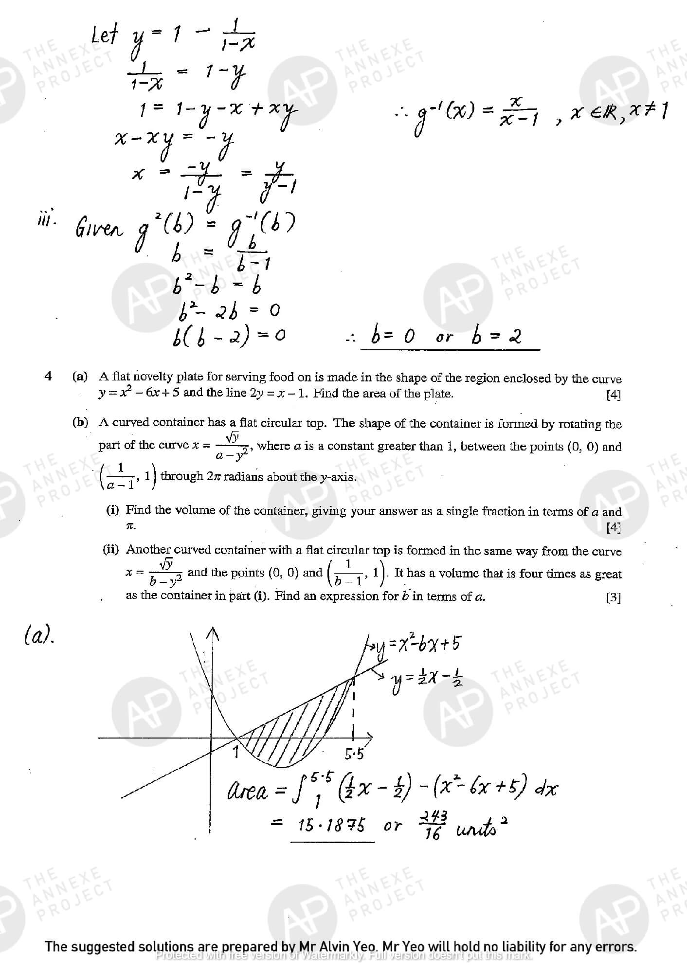 2017 A Level H2 Mathematics Paper 2 The Annexe Project tuition center solution Page 05