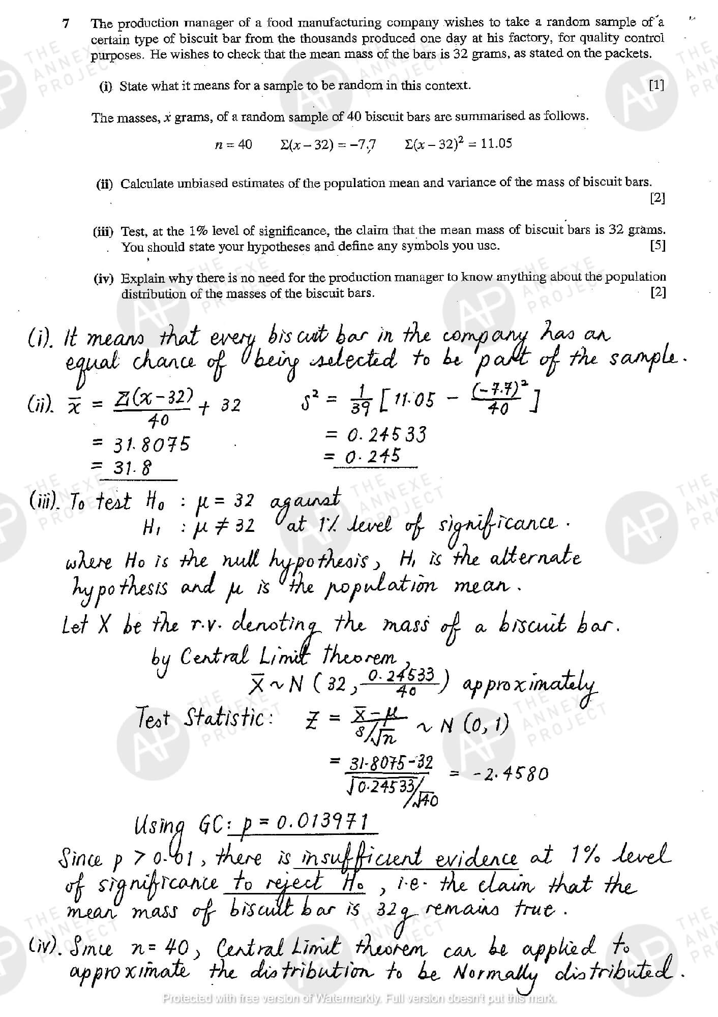2017 A Level H2 Mathematics Paper 2 The Annexe Project tuition center solution Page 09