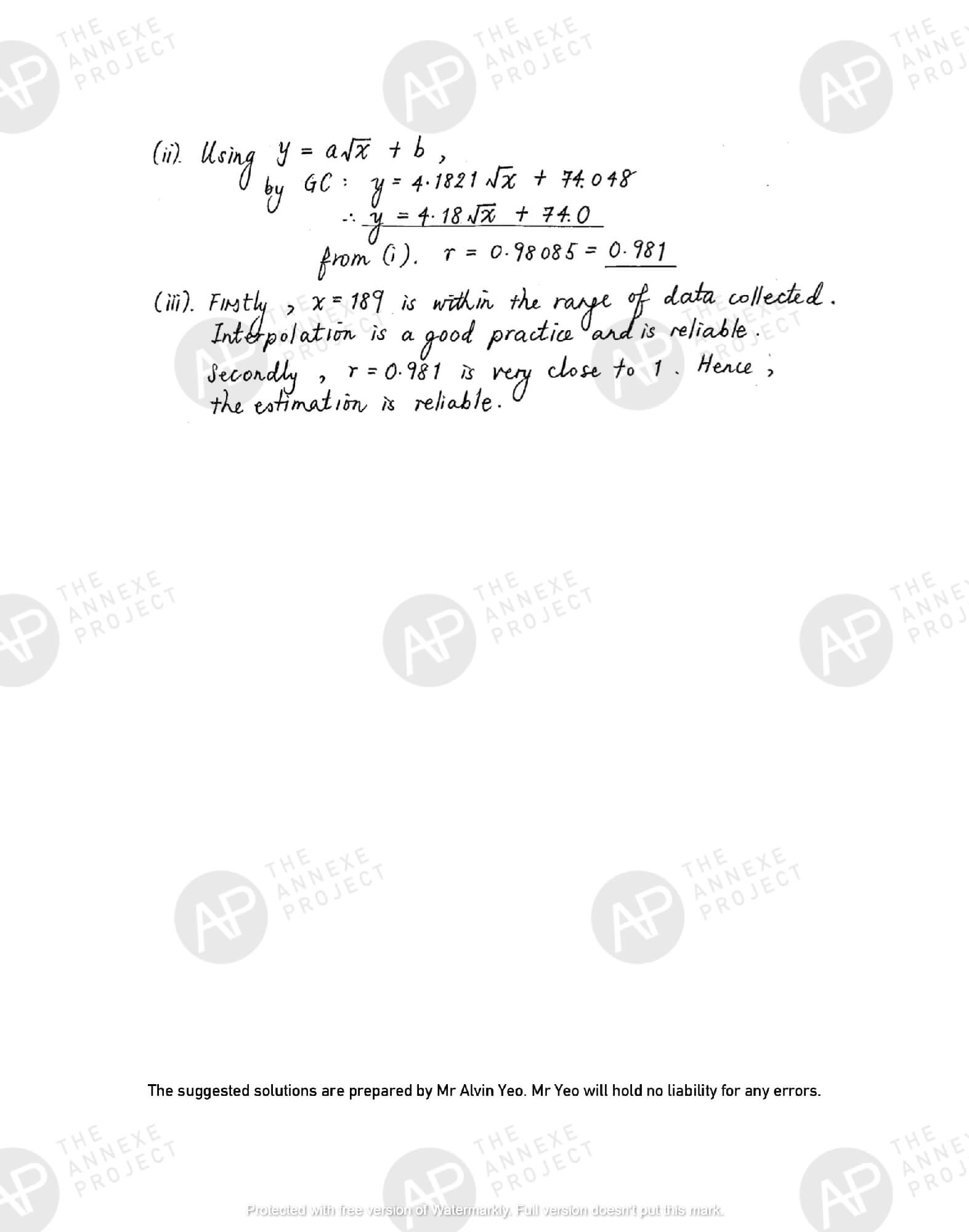 2017 A Level H2 Mathematics Paper 2 The Annexe Project tuition center solution Page 11