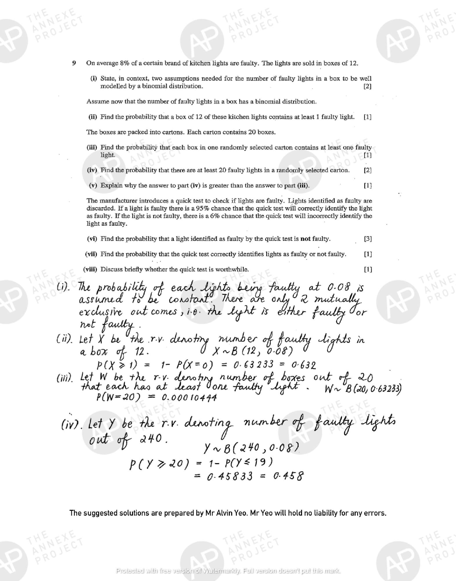 2017 A Level H2 Mathematics Paper 2 The Annexe Project tuition center solution Page 12