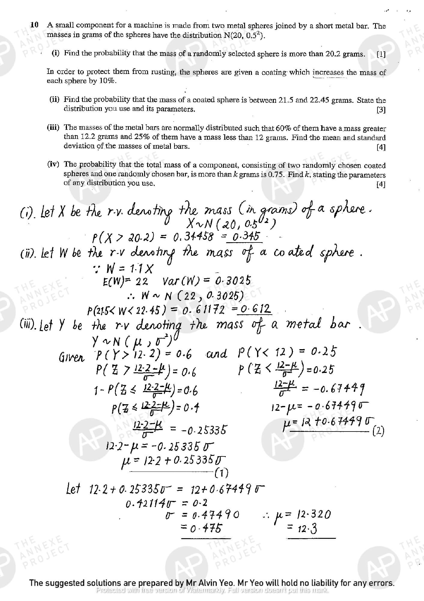 2017 A Level H2 Mathematics Paper 2 The Annexe Project tuition center solution Page 14