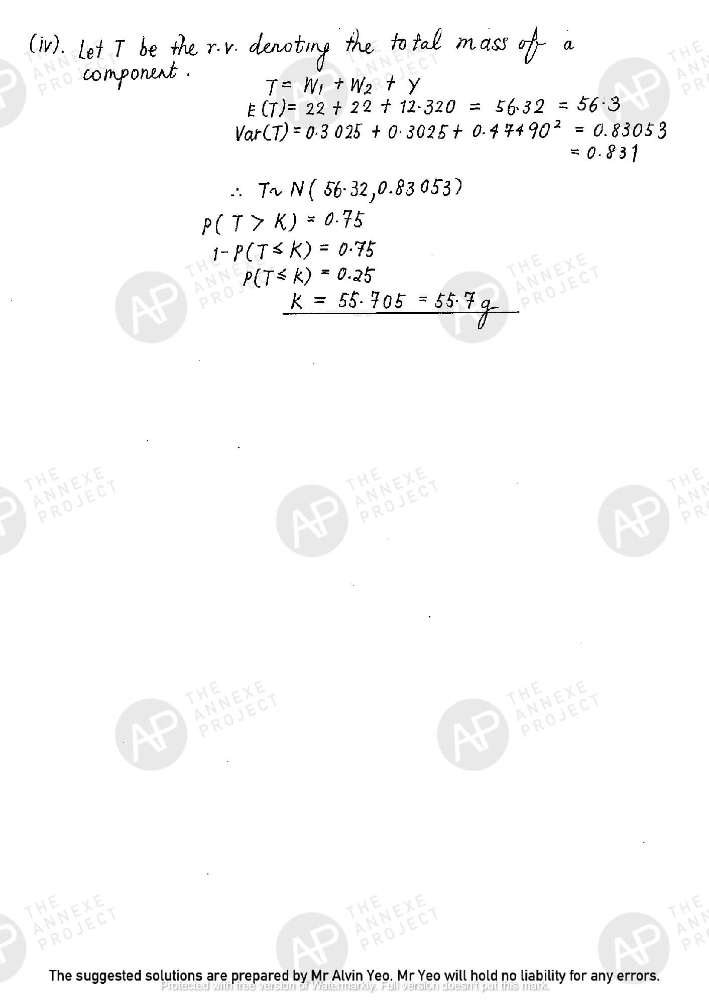 2017 A Level H2 Mathematics Paper 2 The Annexe Project tuition center solution Page 15