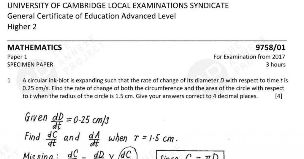 2017 GCE A LEVEL H2 MATHEMATICS SPECIMEN PAPER 1 SOLUTION 1 2017 gce a level h2 mathematics specimen paper 1 solution