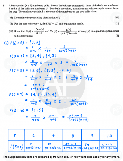 2018 GCE A LEVEL H2 MATHEMATICS PAPER 2 SOLUTION - The Annexe Project