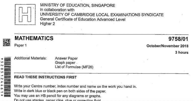 2018 a level h2 mathematics paper 1 solutions