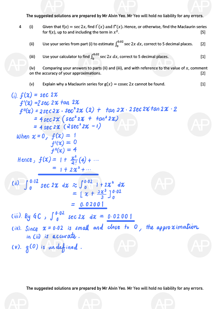 2019 GCE A LEVEL H2 MATHEMATICS PAPER 2 SOLUTION 4 2019 A Level H2 Mathematics Paper 2 The Annexe Project tuition center solution page 4