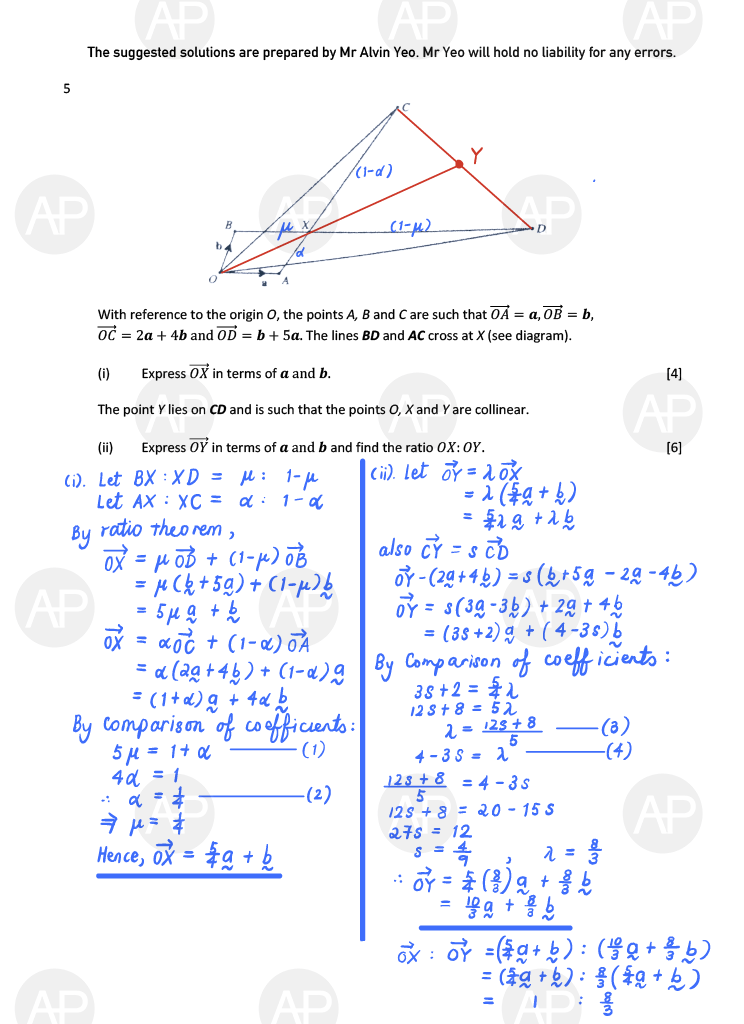 2019 GCE A LEVEL H2 MATHEMATICS PAPER 2 SOLUTION 5 2019 A Level H2 Mathematics Paper 2 The Annexe Project tuition center solution page 5