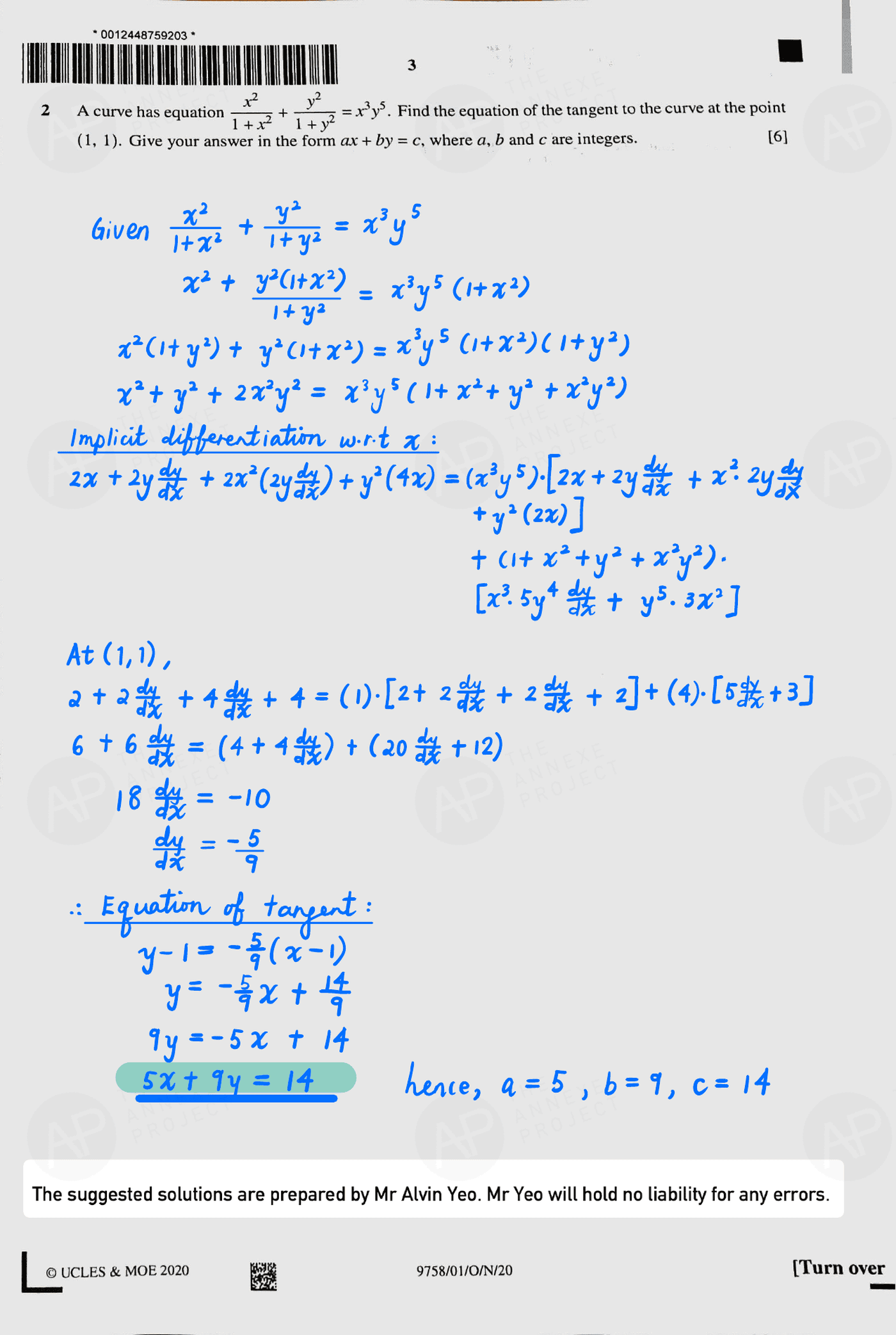 2020 A level H2 Mathematics Paper 1 page 03 fs8