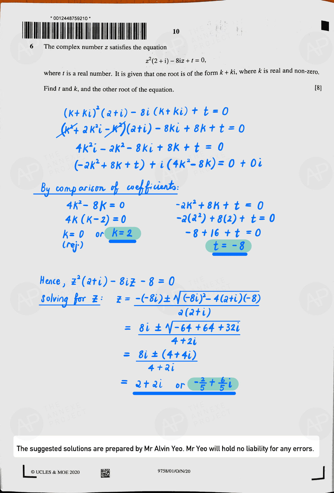 2020 A level H2 Mathematics Paper 1 page 10 fs8