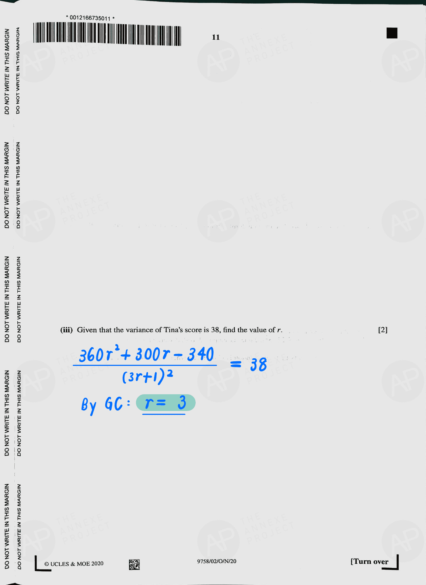 2020 A level H2 Mathematics Paper 2 page 11 fs8