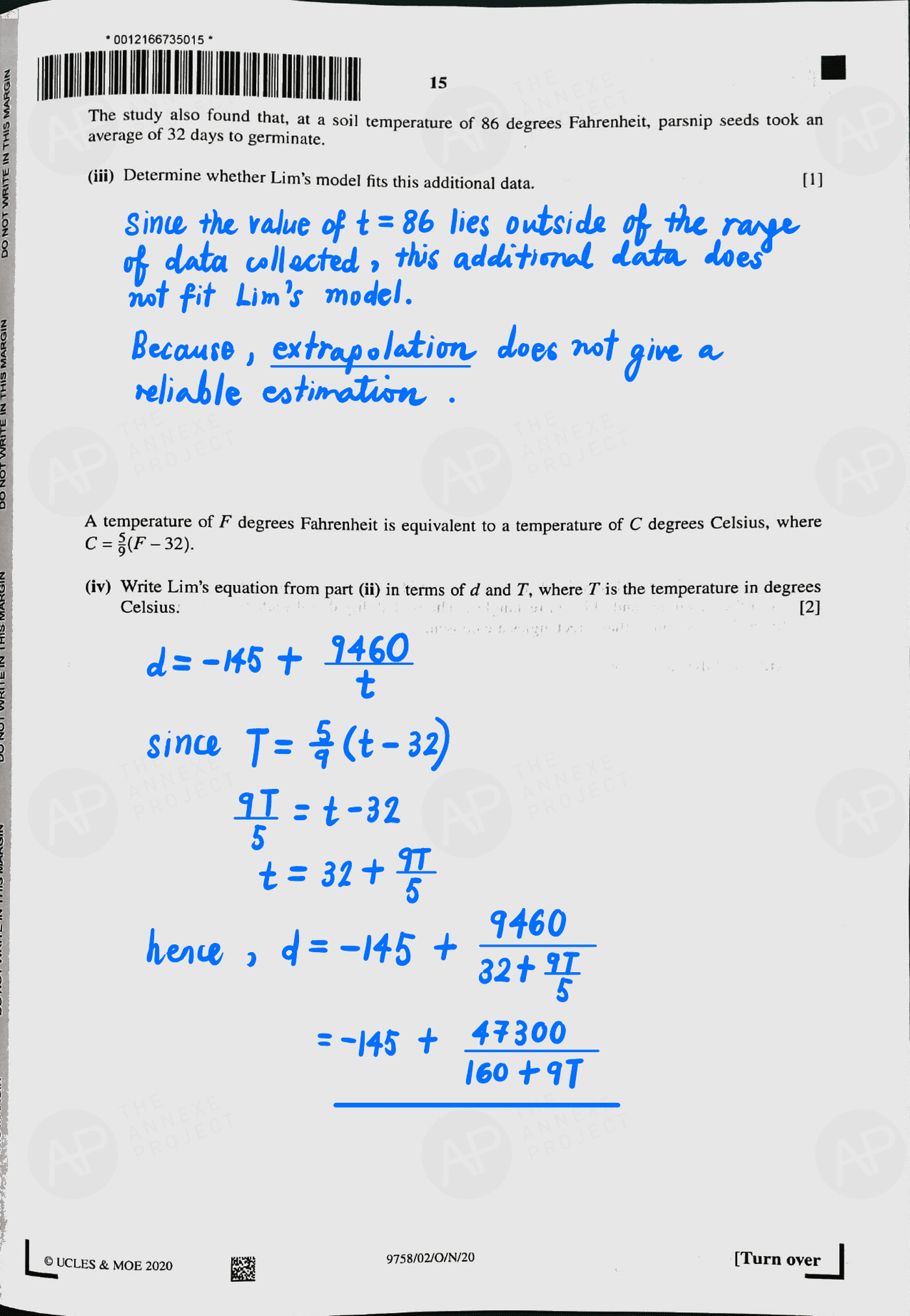 2020 A level H2 Mathematics Paper 2 page 15 fs8