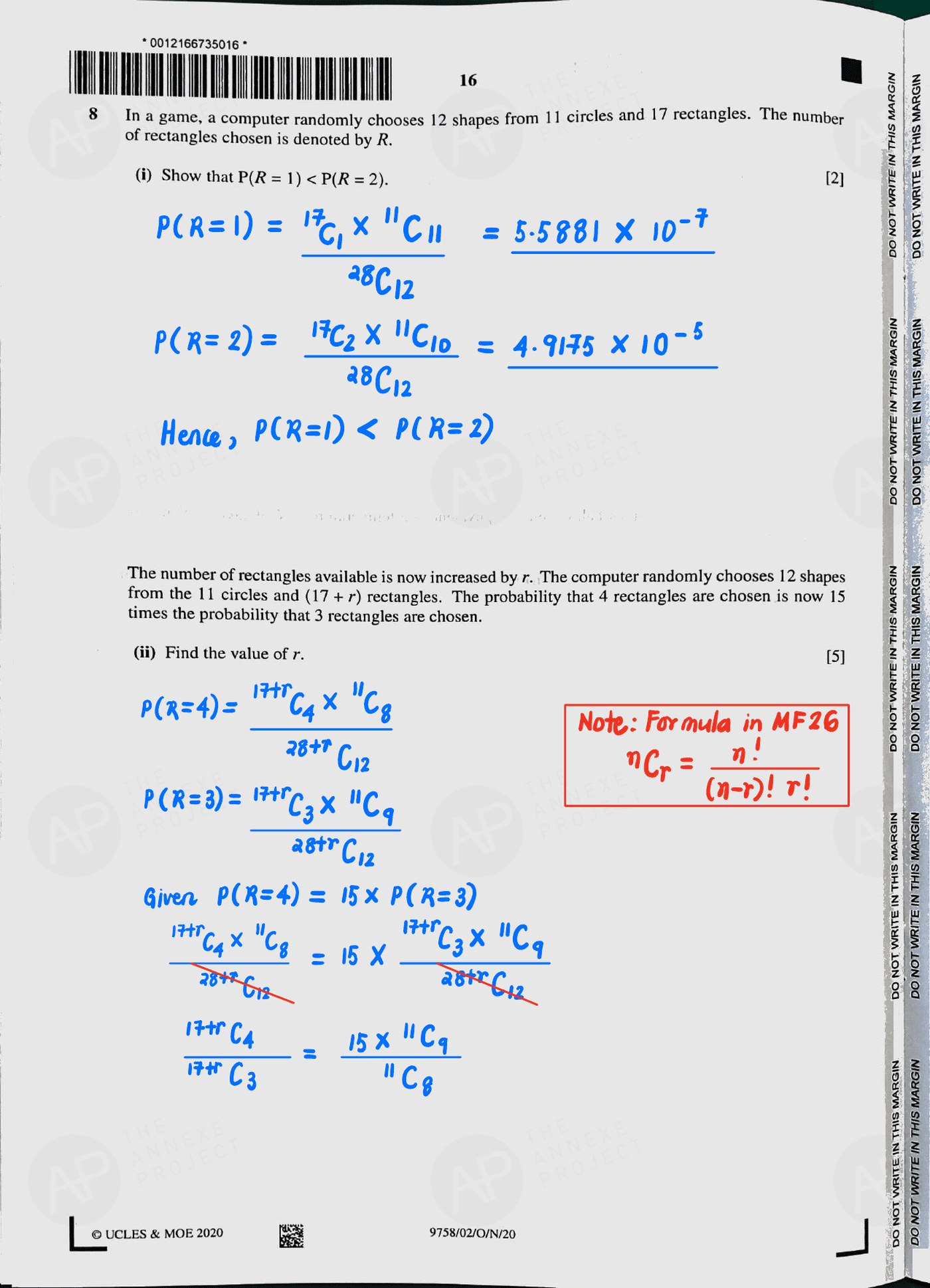 2020 A level H2 Mathematics Paper 2 page 16 fs8