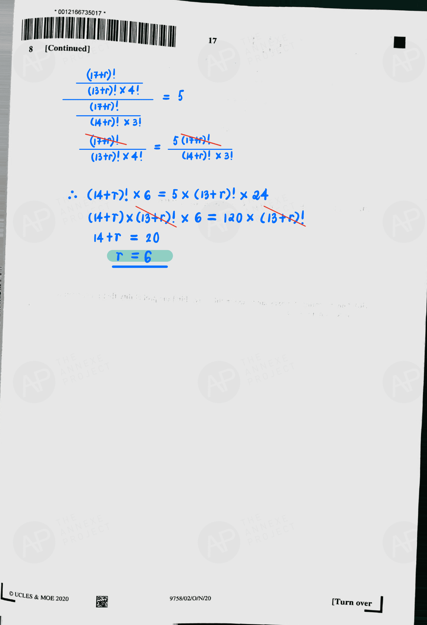 2020 A level H2 Mathematics Paper 2 page 17 fs8