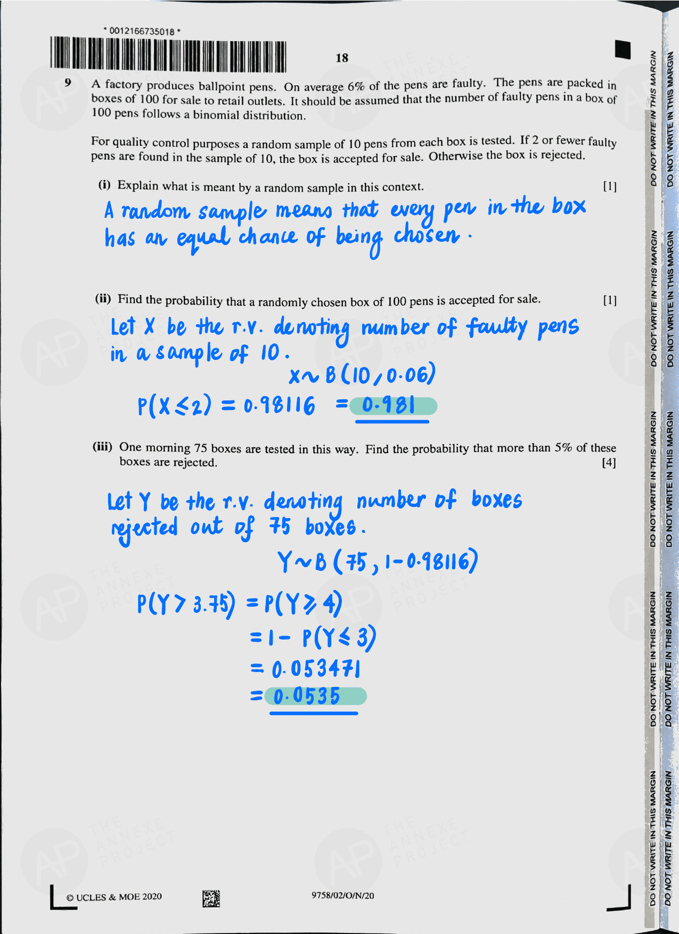 2020 A level H2 Mathematics Paper 2 page 18 fs8