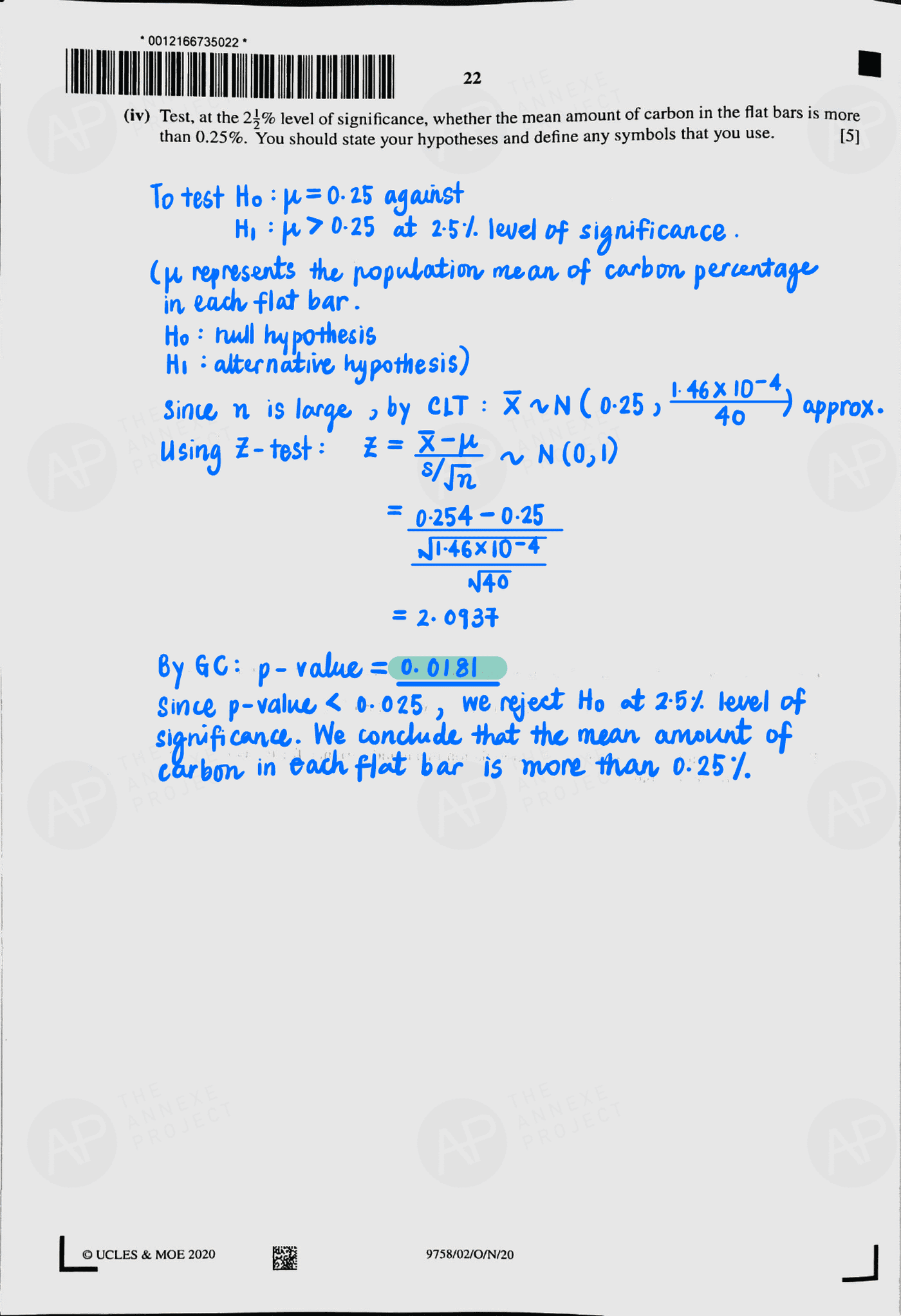 2020 A level H2 Mathematics Paper 2 page 22 fs8