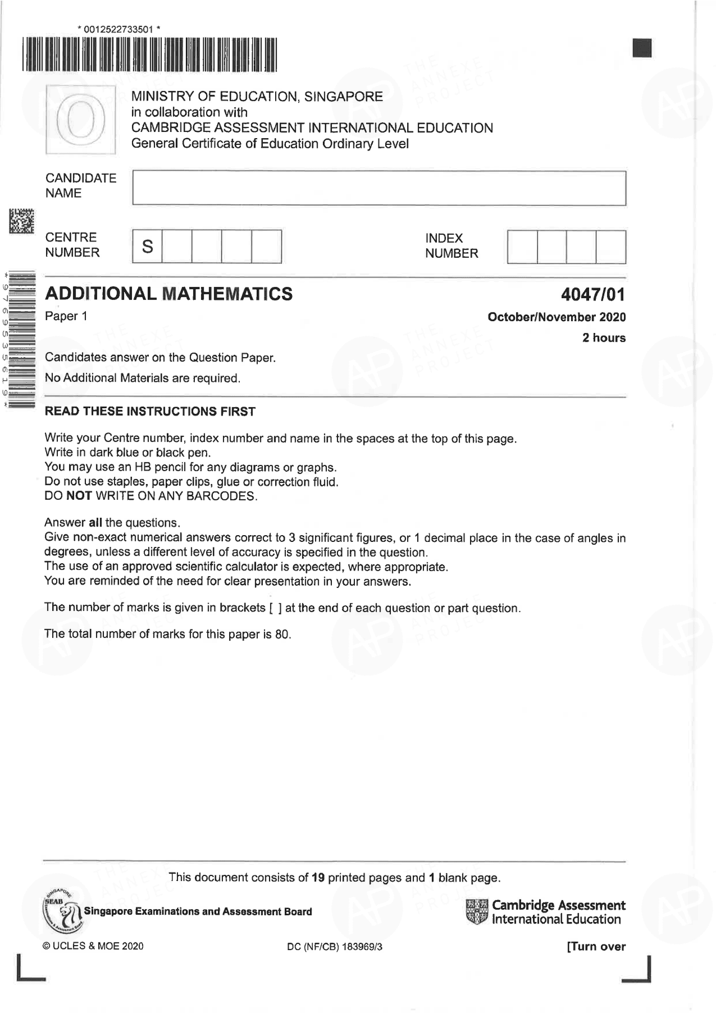 2020 O Level A Math Paper 1 page 01 fs8