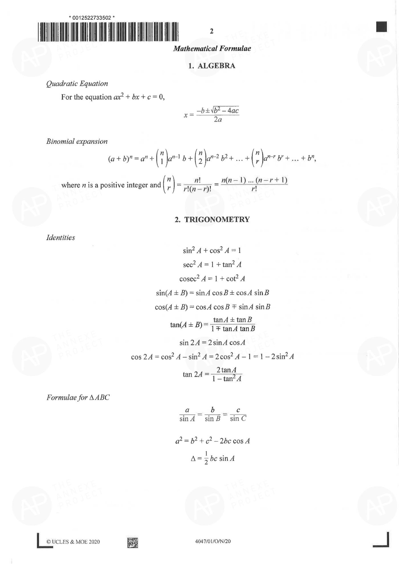 2020 O Level A Math Paper 1 page 02 fs8
