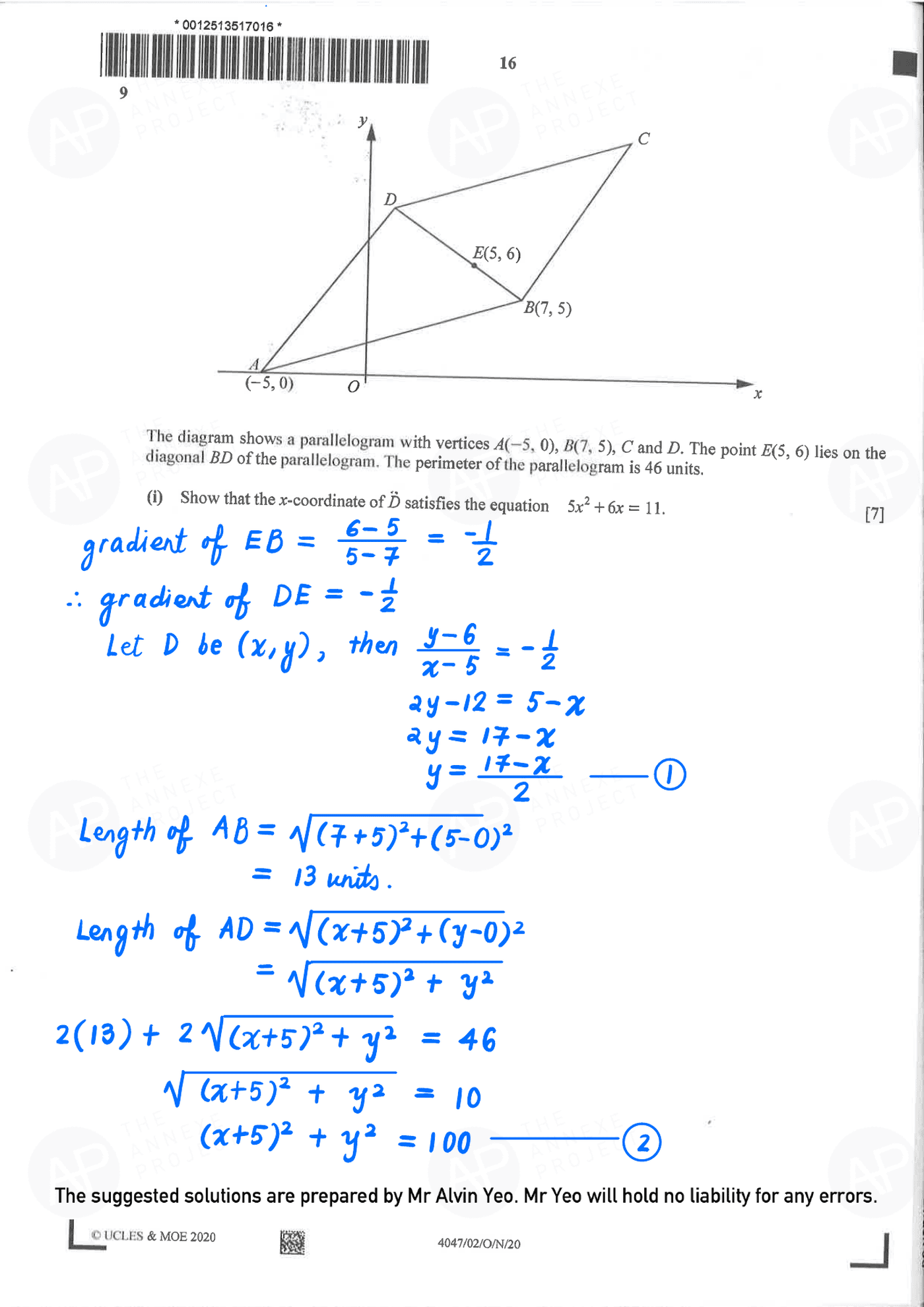 2020 O Level A Math Paper 2 Solutions page 14 fs8