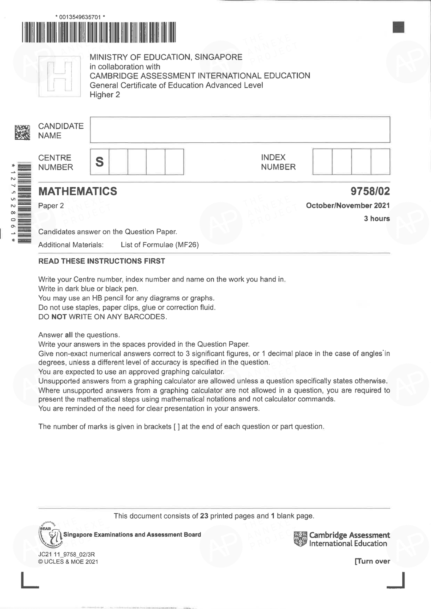 2021 A Level H2 Mathematics Paper 2 Solution page 01 fs8