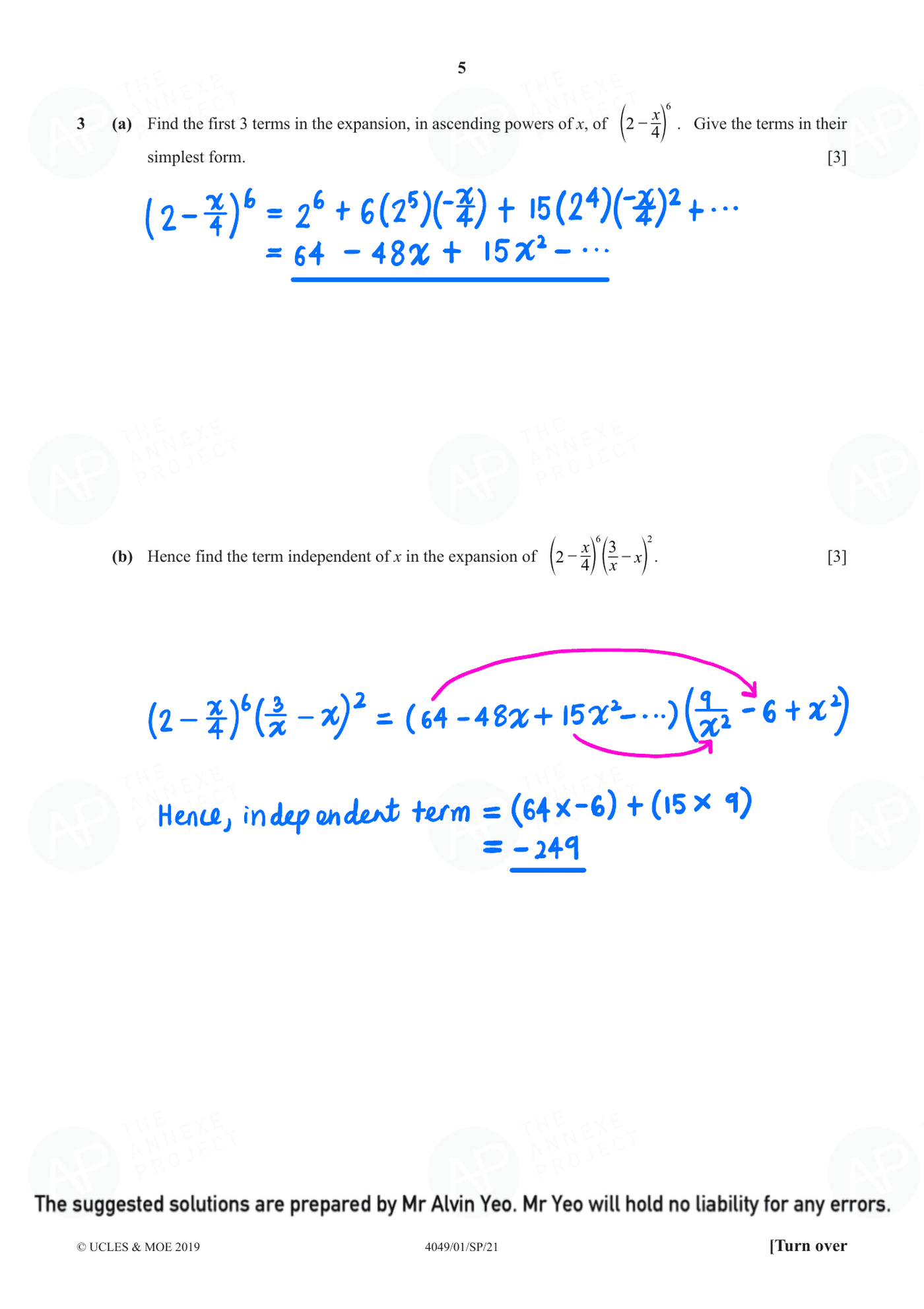 2021 O Level Additional Mathematics Specimen Paper 1 page 05 fs8