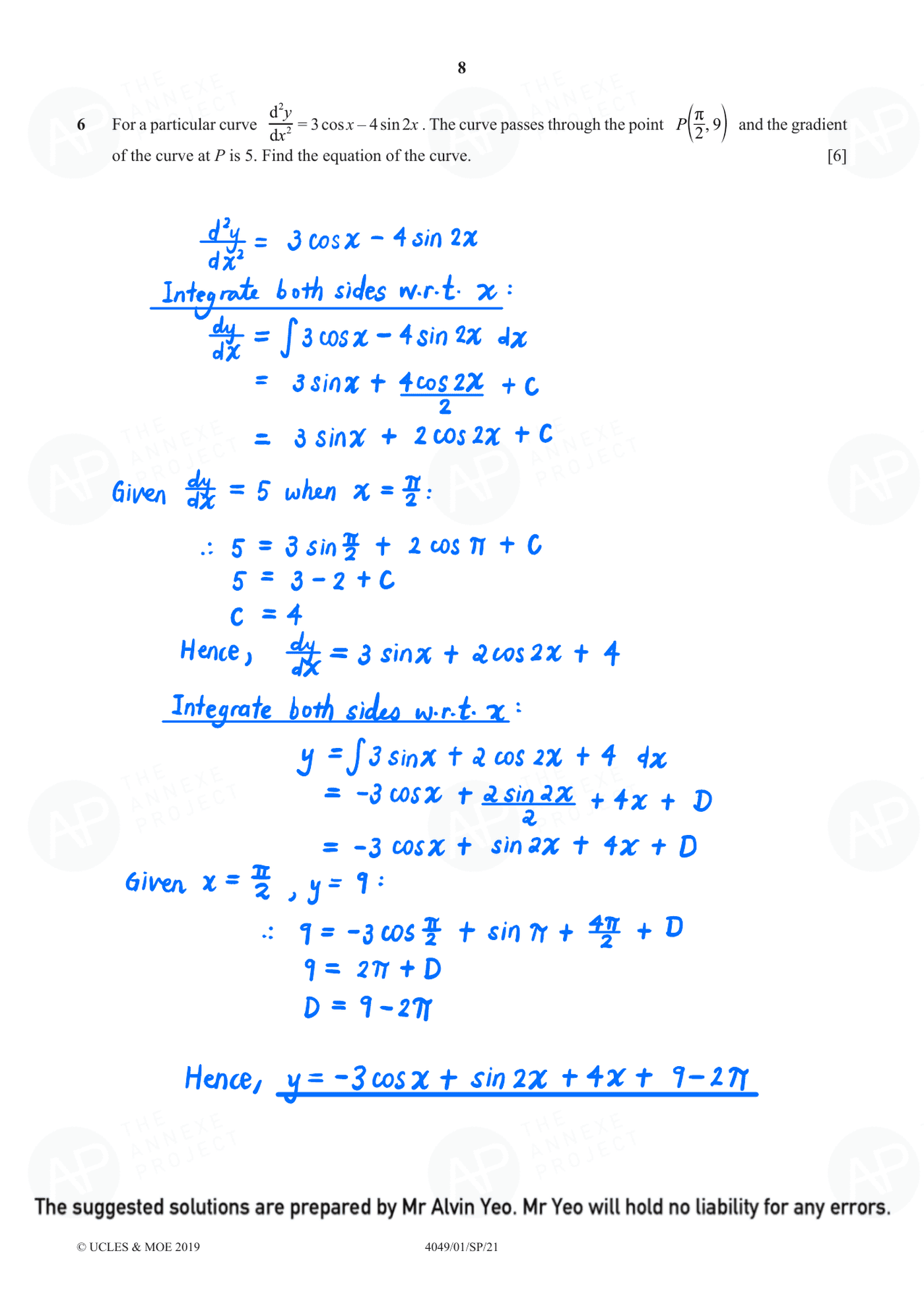 2021 O Level Additional Mathematics Specimen Paper 1 page 08 fs8