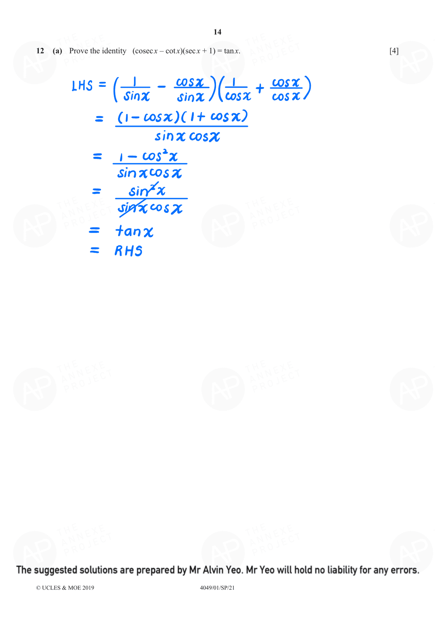 2021 O Level Additional Mathematics Specimen Paper 1 page 14 fs8