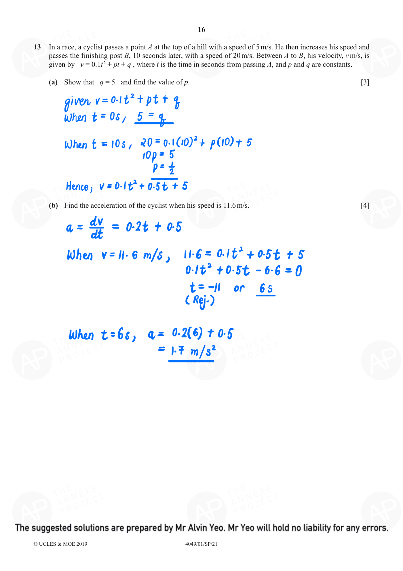 2021 O Level Additional Mathematics Specimen Paper 1 page 16 fs8
