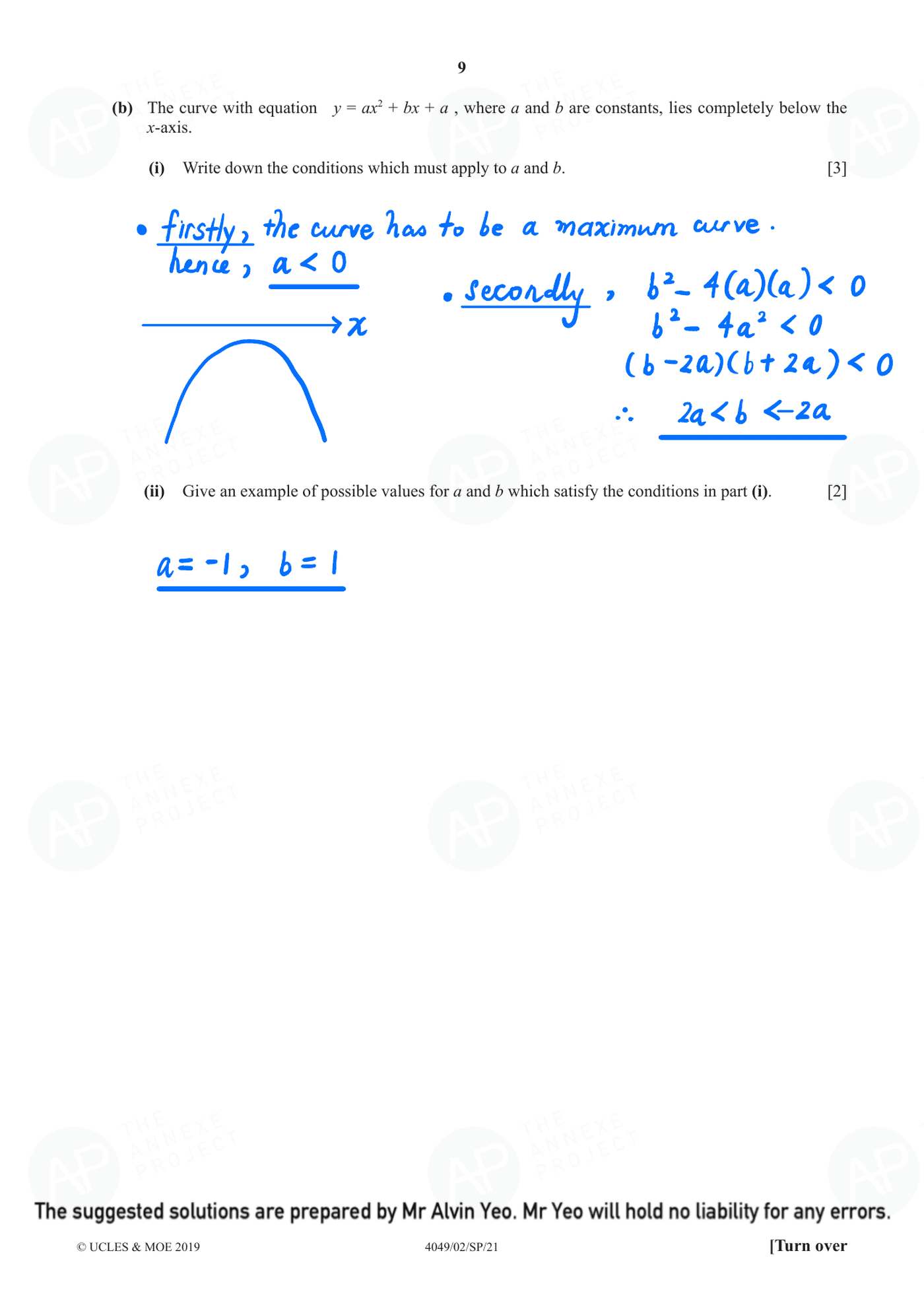 2021 O Level Additional Mathematics Specimen Paper 2 page 09 fs8
