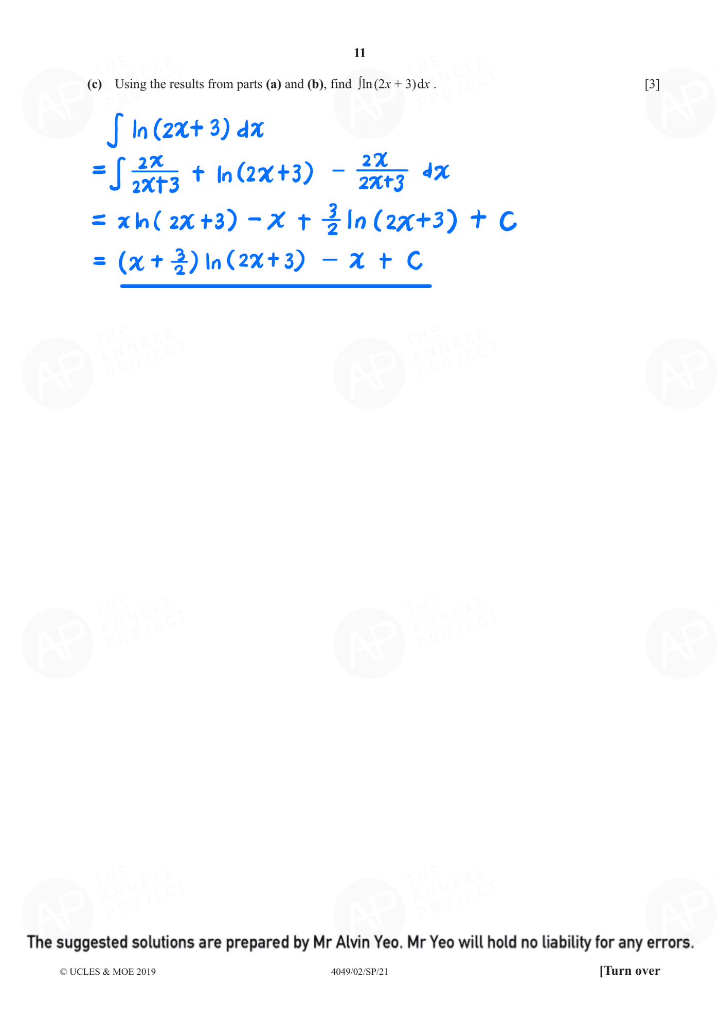 2021 O Level Additional Mathematics Specimen Paper 2 page 11 fs8