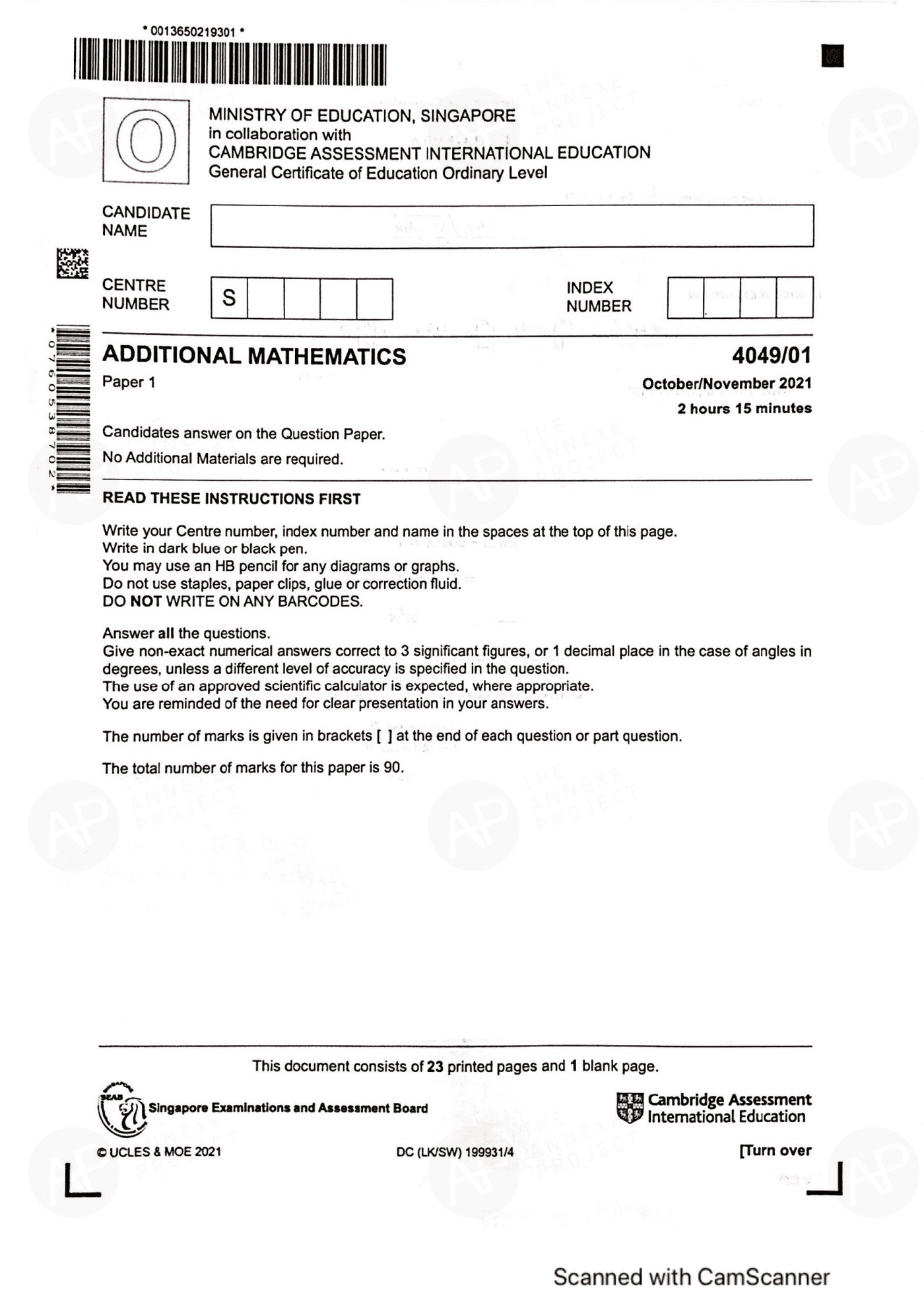 2021 O level A Math Paper 1 page 01 fs8