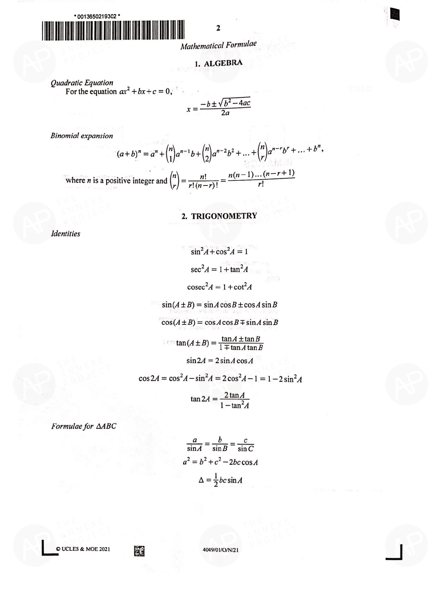 2021 O level A Math Paper 1 page 02 fs8