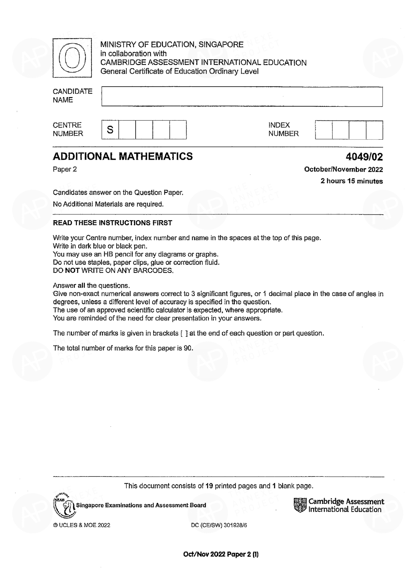 2022 O Level A Math Paper 2 solutions page 01 fs8
