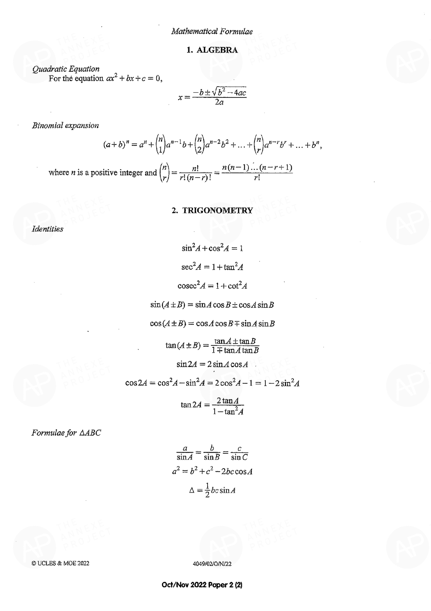2022 O Level A Math Paper 2 solutions page 02 fs8