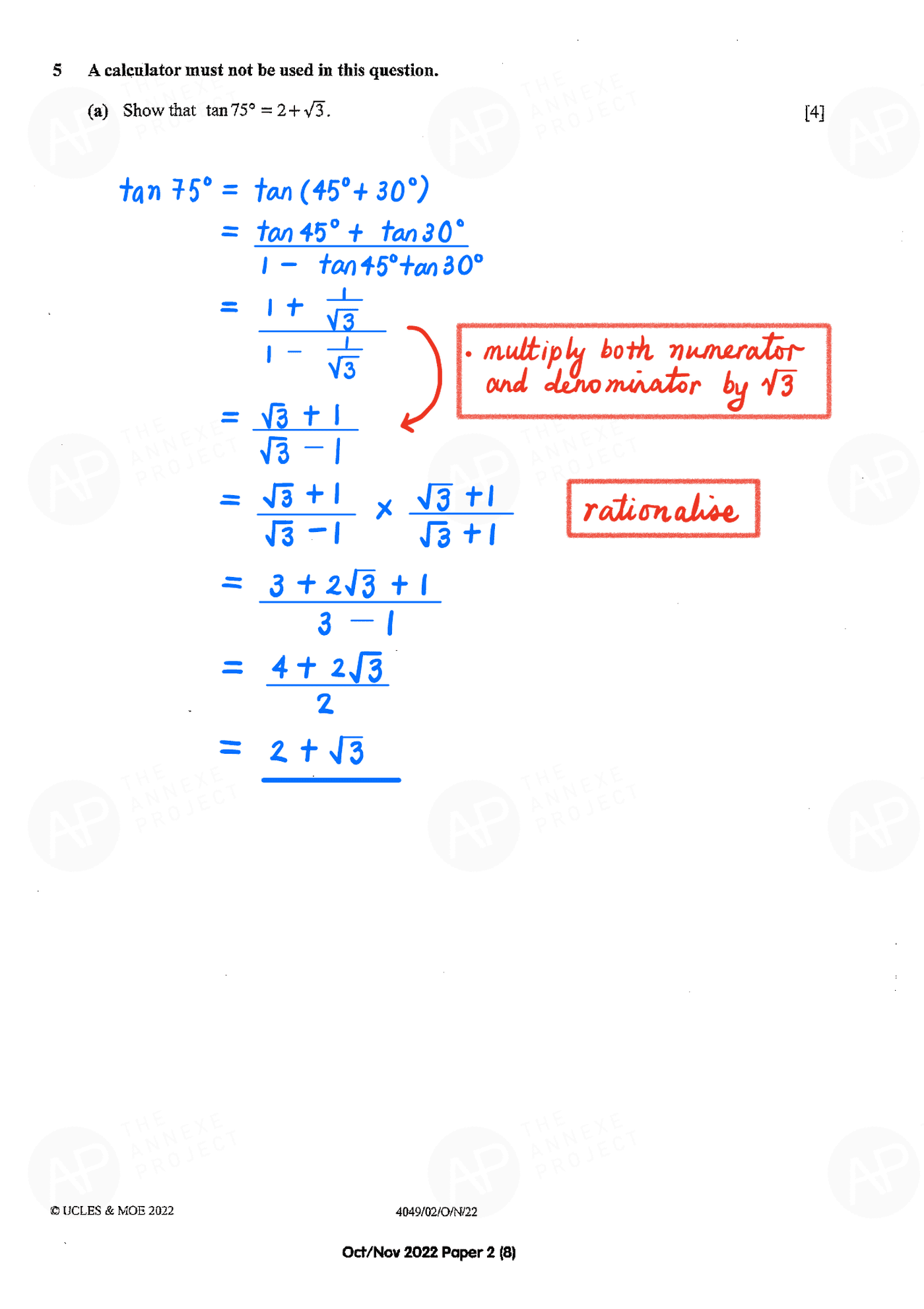 2022 O Level A Math Paper 2 solutions page 08 fs8