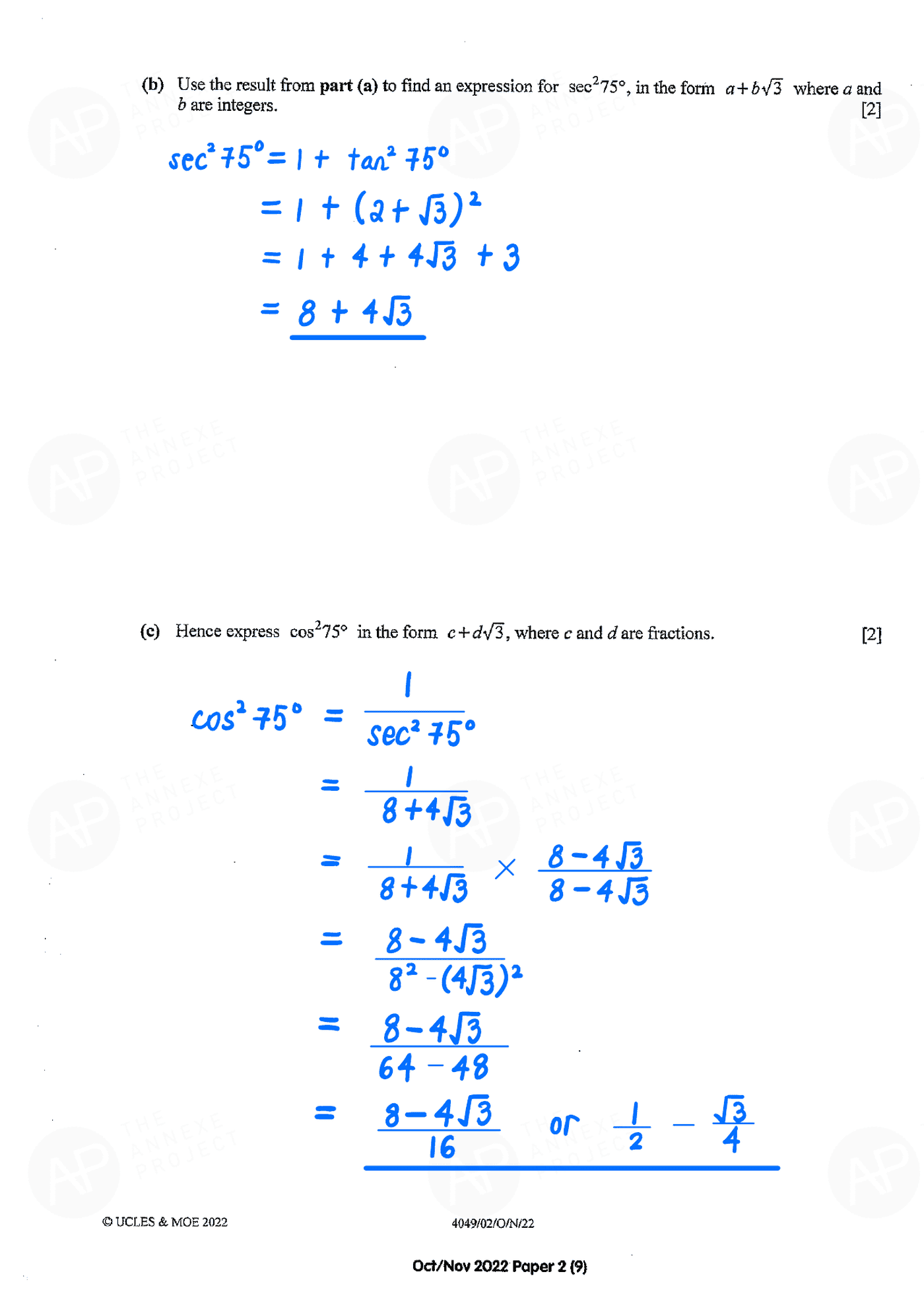 2022 O Level A Math Paper 2 solutions page 09 fs8