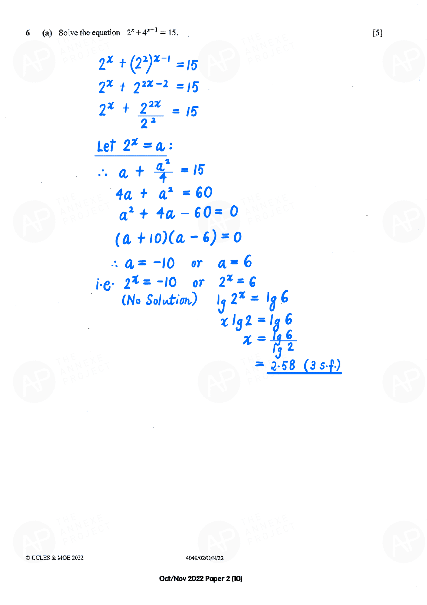 2022 O Level A Math Paper 2 solutions page 10 fs8