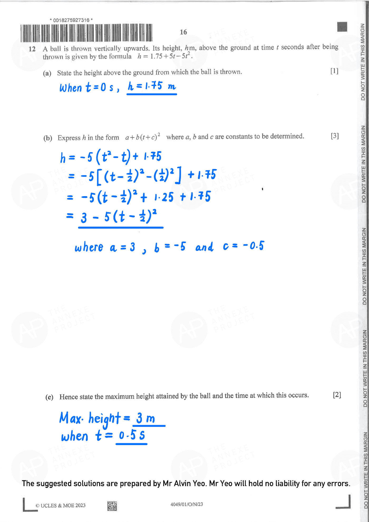 2023 O Level A Math Paper 1 solutions page 16 fs8