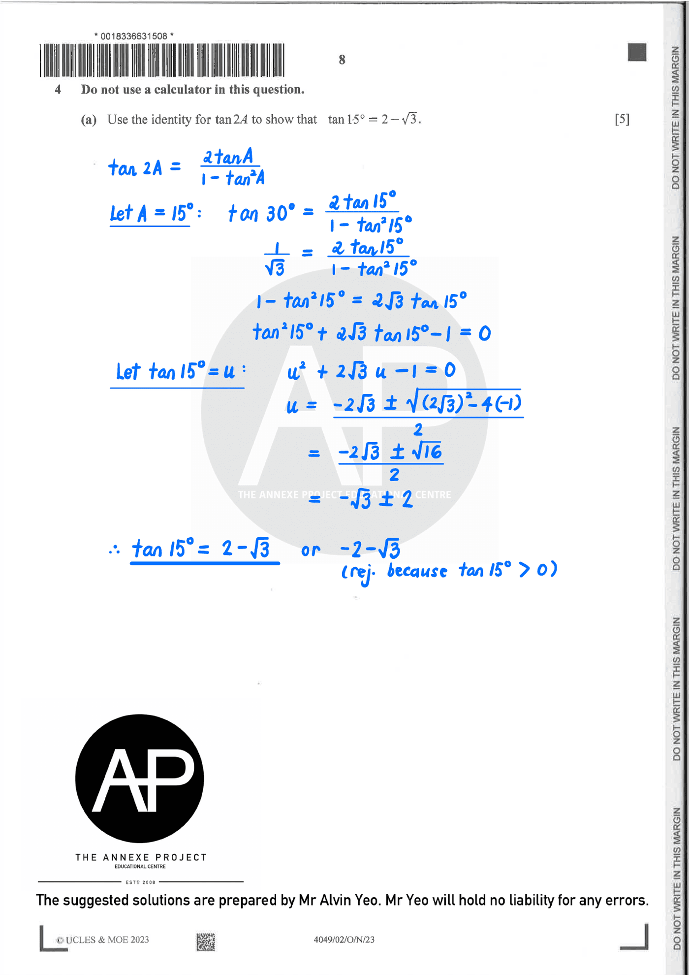 2023 O Level A Math Paper 2 solutions page 08