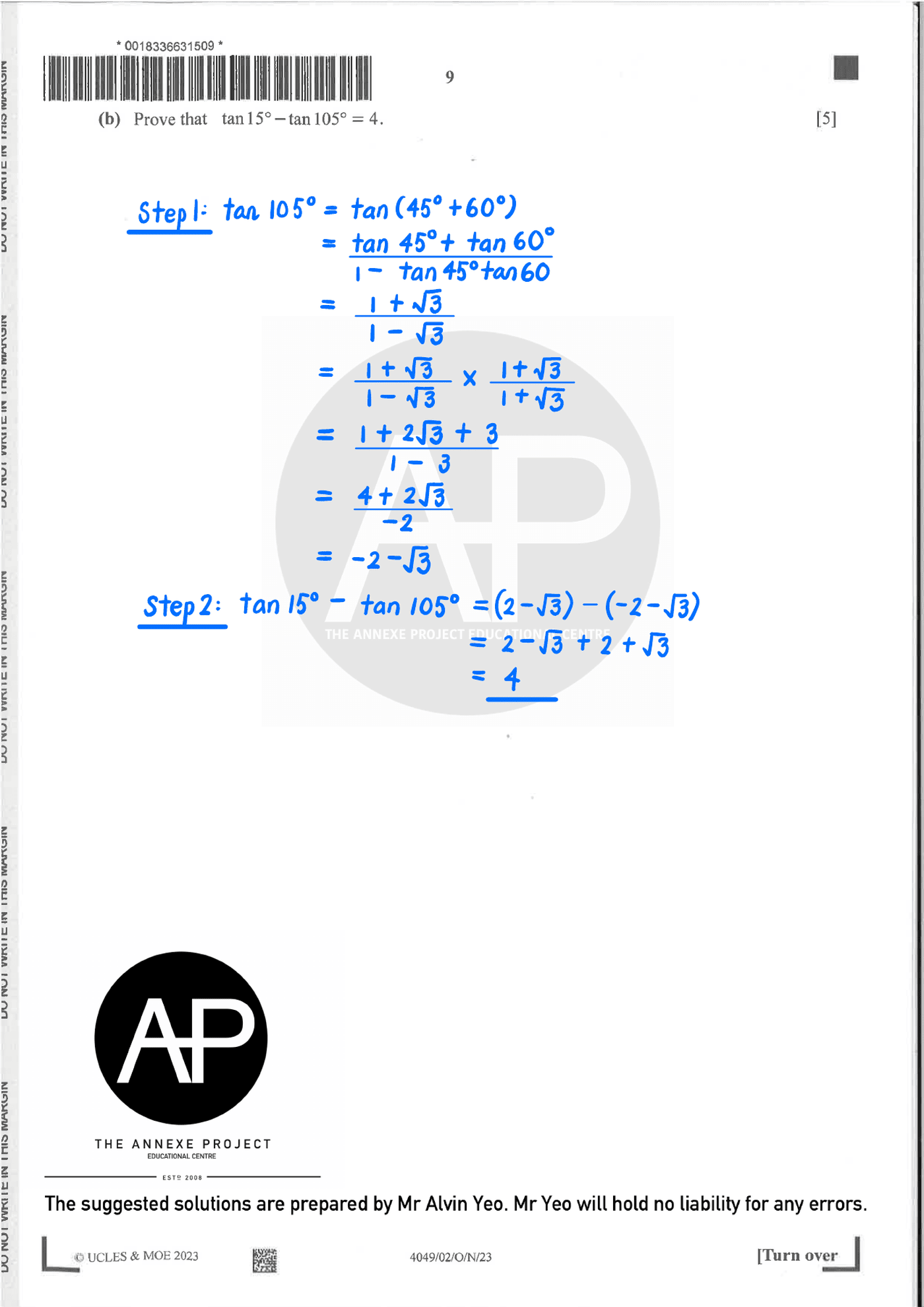 2023 O Level A Math Paper 2 solutions page 09