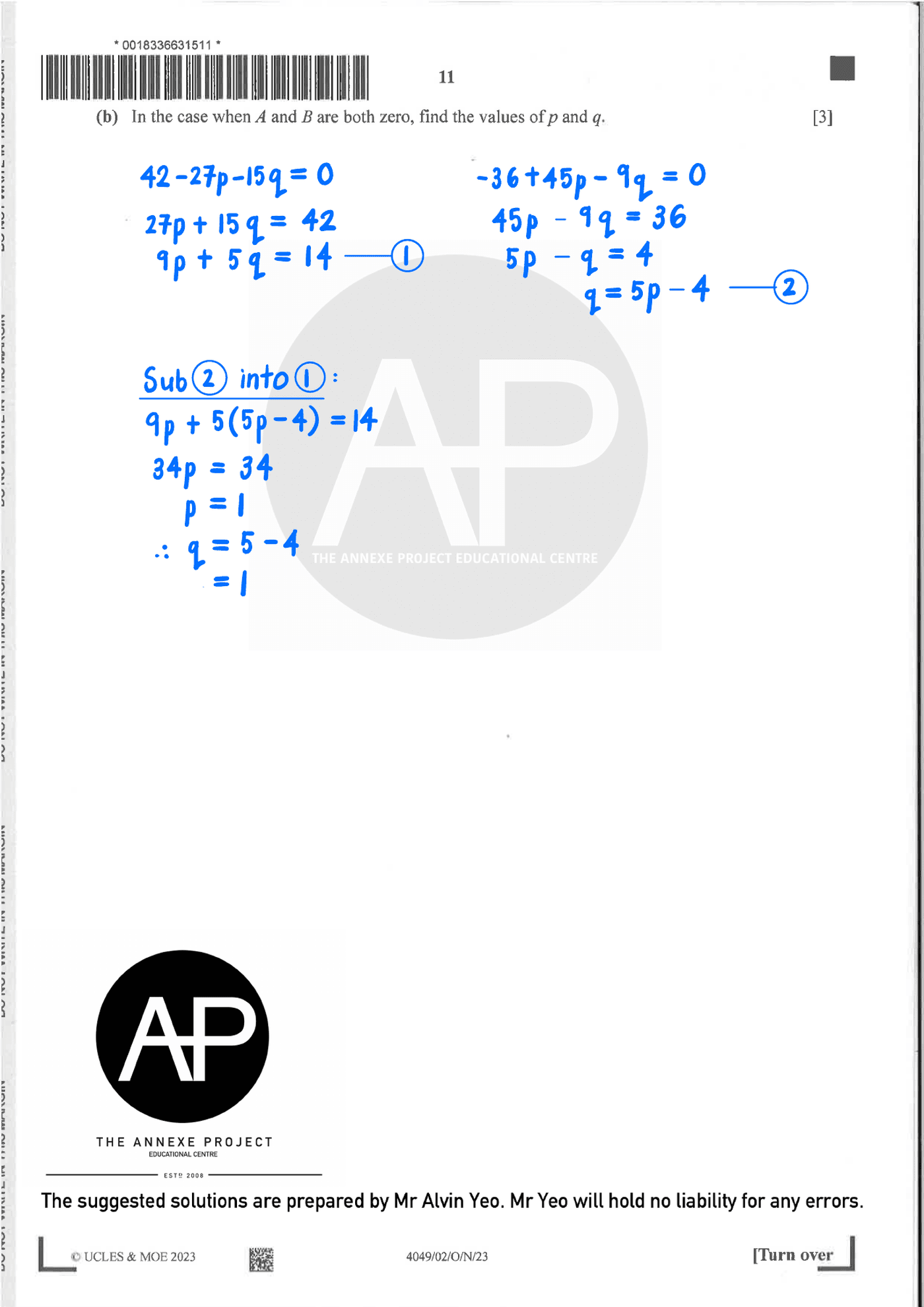 2023 O Level A Math Paper 2 solutions page 11